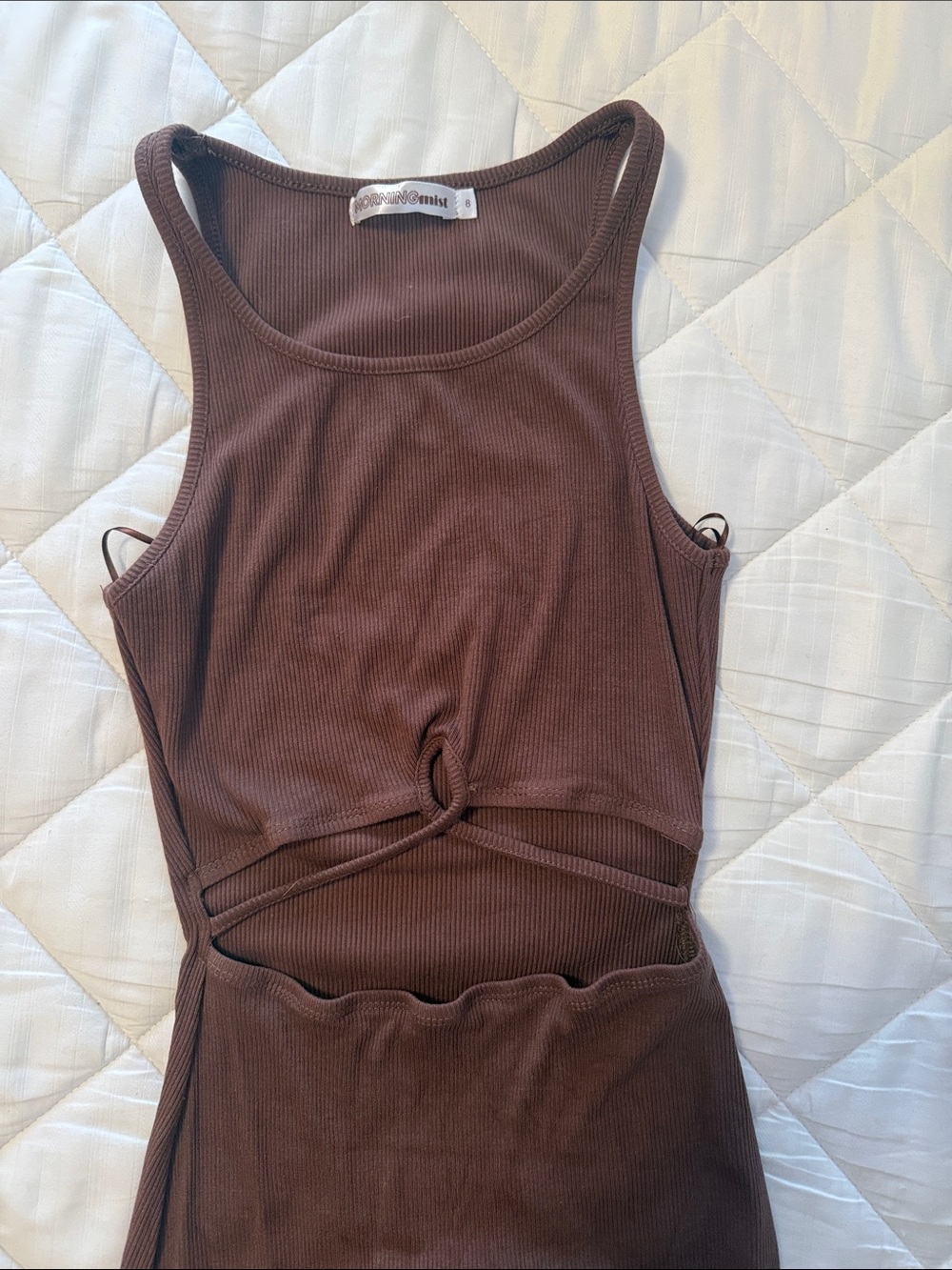 Morning Mist Brown Ribbed Midi Dress with cut out